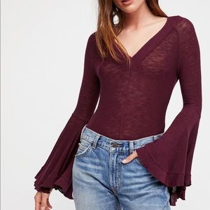 NWT Free People Midnight Plum Bell Sleeve Top